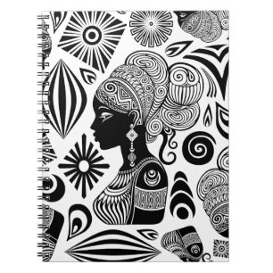 African Girl Portrait Tribal Tattoo Notebook