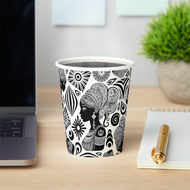 African Girl Portrait Tribal Tattoo Paper Cups (Insitu)