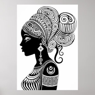 African Girl Portrait Tribal Tattoo Poster