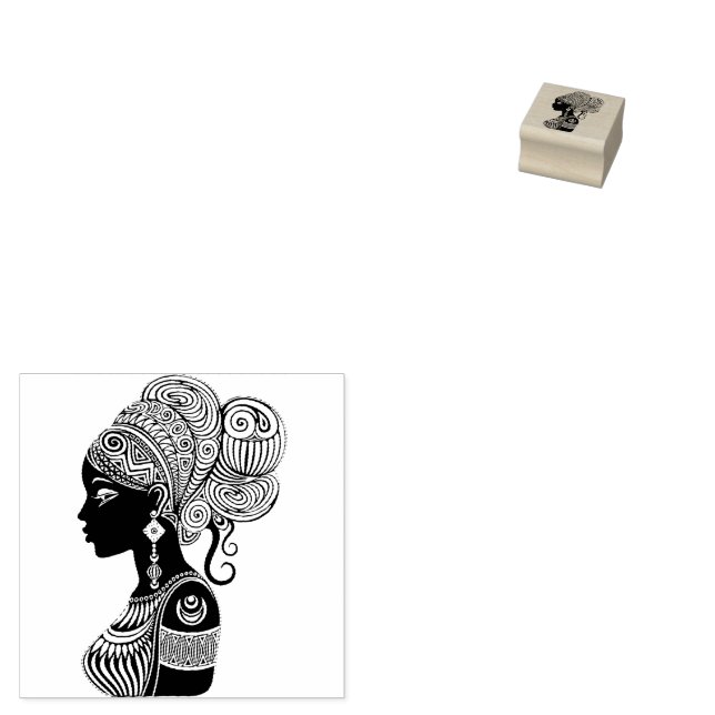 African Girl Portrait Tribal Tattoo Rubber Stamp (Stamped)