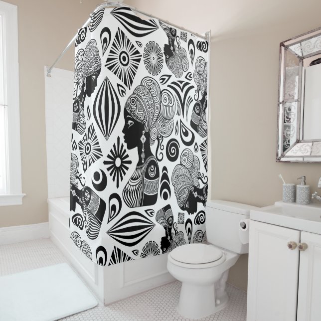 African Girl Portrait Tribal Tattoo Shower Curtain (In Situ)