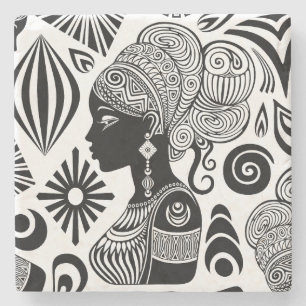 African Girl Portrait Tribal Tattoo Stone Coaster