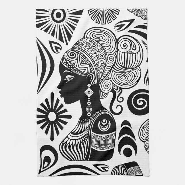 African Girl Portrait Tribal Tattoo Tea Towel (Vertical)
