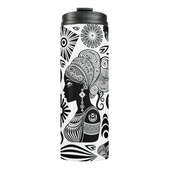 African Girl Portrait Tribal Tattoo Thermal Tumbler (Front)