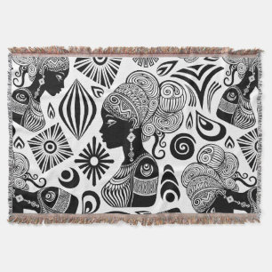 African Girl Portrait Tribal Tattoo Throw Blanket