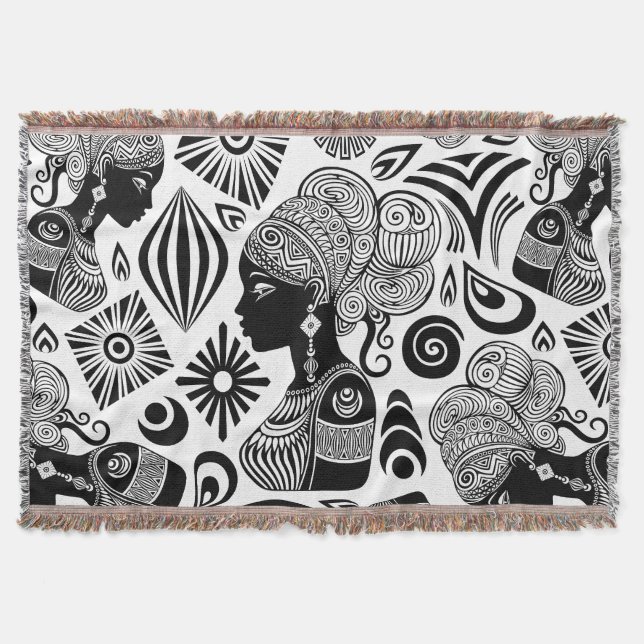 African Girl Portrait Tribal Tattoo Throw Blanket (Front)