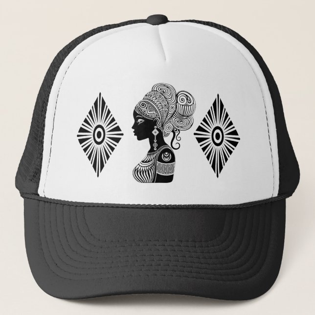 African Girl Portrait Tribal Tattoo Trucker Hat (Front)