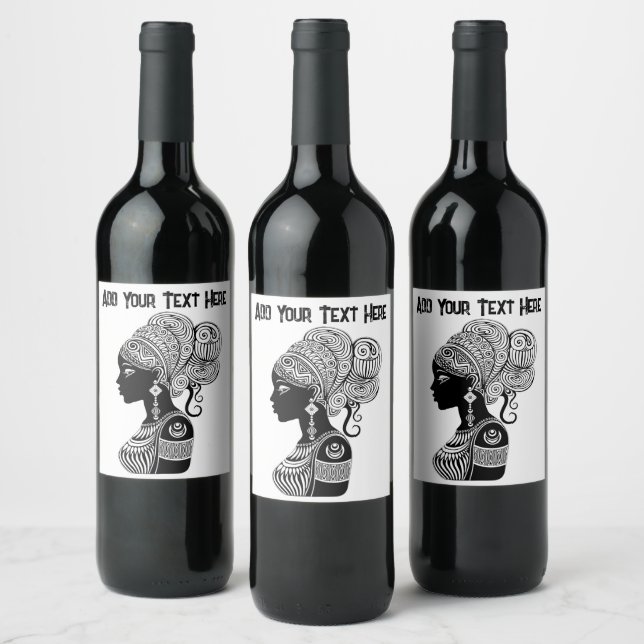 African Girl Portrait Tribal Tattoo Wine Label (Bottles)