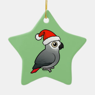 African Gray Santa Ceramic Ornament