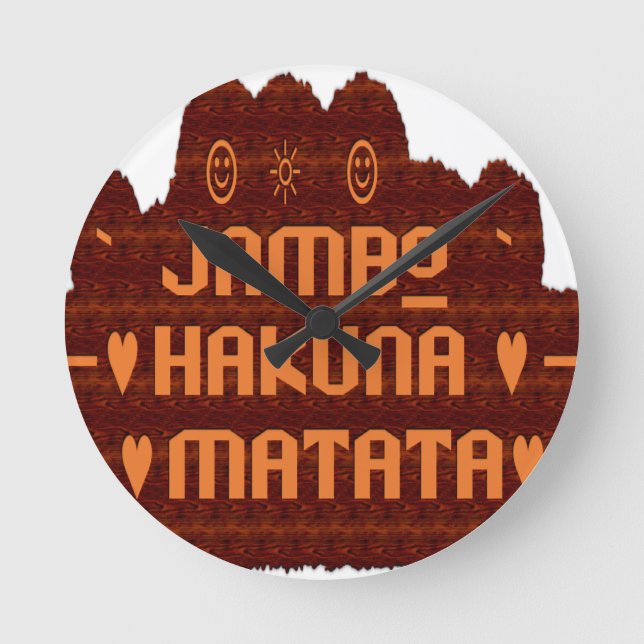 African Greeting: Jambo Hakuna Matata Wood Design Round Clock (Front)