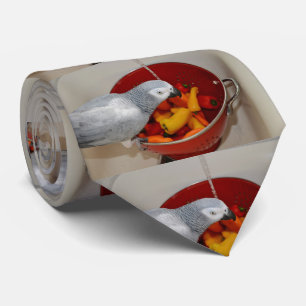 African Grey and Sweet Peppers Tie