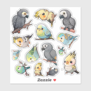 African Grey, Cockatiel and Parakeet Sticker Sheet