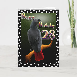 African Grey Congo parrot polka dots 28th B-Day Card