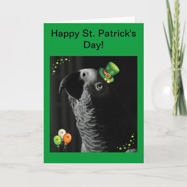 African Grey Happy St. Patrick's Day Greeting Card (Front)