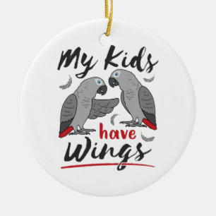 African Grey Mum Dad My Kids Have Wings Ceramic Ornament