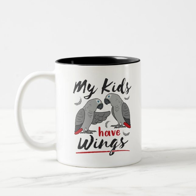African Grey Mum Dad My Kids Have Wings Two-Tone Coffee Mug (Left)