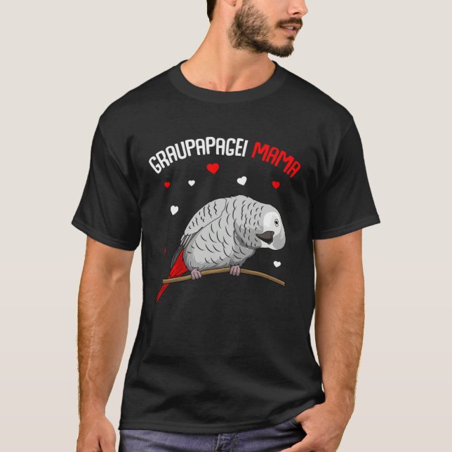 African Grey Mum Love Parrot Heart Bird T-Shirt (Front)