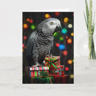 African Grey on Gifts — Festive Greeting Card