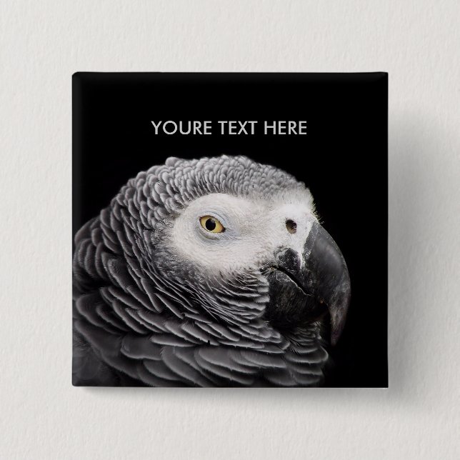 African Grey Parrot 15 Cm Square Badge (Front)