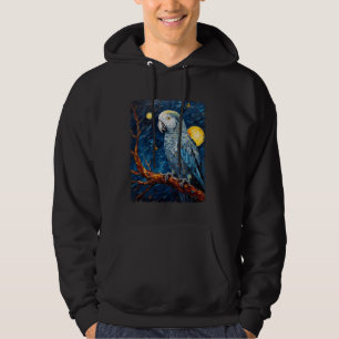 African Grey Parrot Bird Starry Night Painting Hoodie