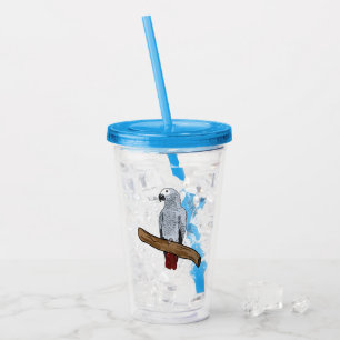 African grey parrot cartoon illustration  acrylic tumbler