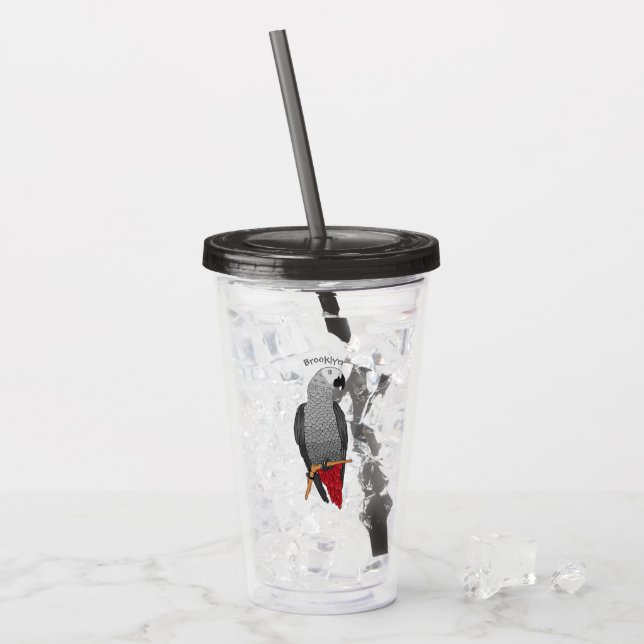 African grey parrot cartoon illustration acrylic tumbler (Front Ice)