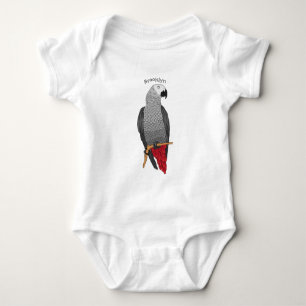 African grey parrot cartoon illustration baby bodysuit