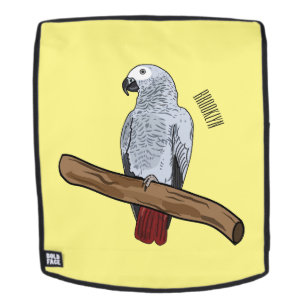 African grey parrot cartoon illustration  backpack