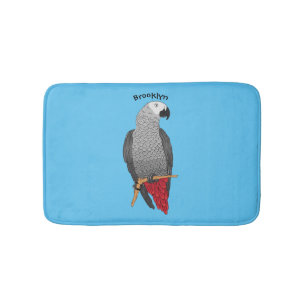 African grey parrot cartoon illustration bath mat