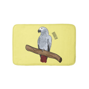 African grey parrot cartoon illustration bath mat
