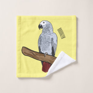 African grey parrot cartoon illustration  bath towel set