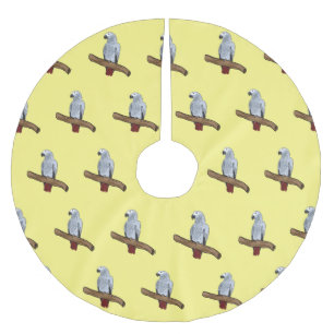 African grey parrot cartoon illustration brushed polyester tree skirt