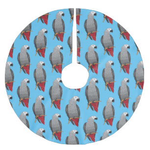 African grey parrot cartoon illustration brushed polyester tree skirt