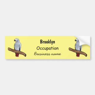 African grey parrot cartoon illustration bumper sticker