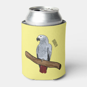 African grey parrot cartoon illustration can cooler