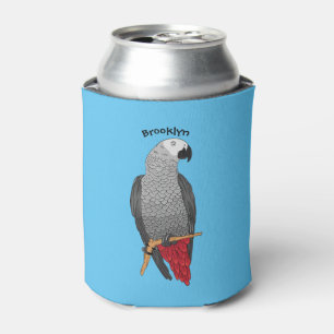 African grey parrot cartoon illustration can cooler