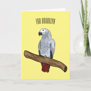 African grey parrot cartoon illustration card