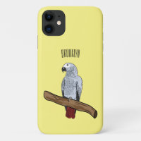 African grey parrot cartoon illustration