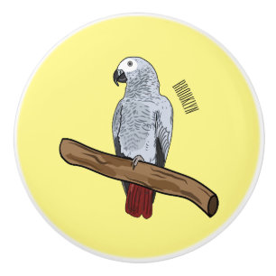 African grey parrot cartoon illustration ceramic knob