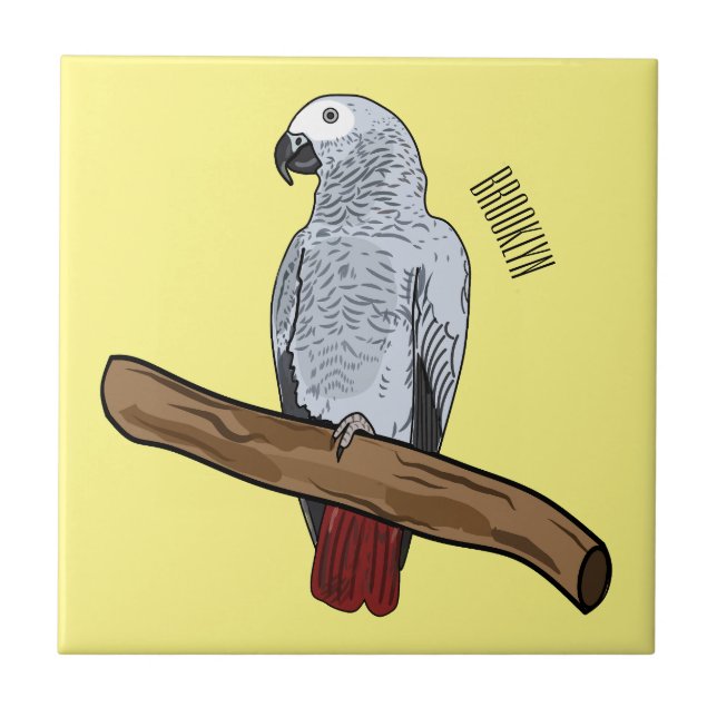 African grey parrot cartoon illustration  ceramic tile (Front)