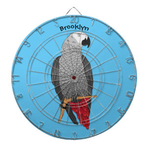 African grey parrot cartoon illustration dartboard