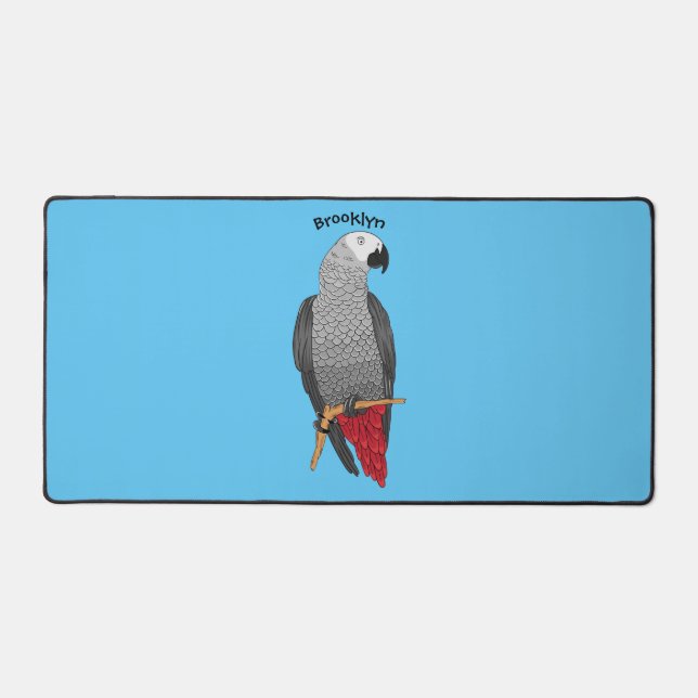 African grey parrot cartoon illustration  desk mat (Front)