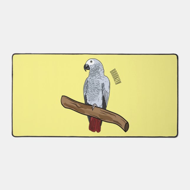 African grey parrot cartoon illustration  desk mat (Front)