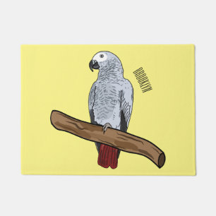 African grey parrot cartoon illustration doormat