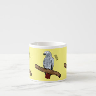African grey parrot cartoon illustration espresso cup