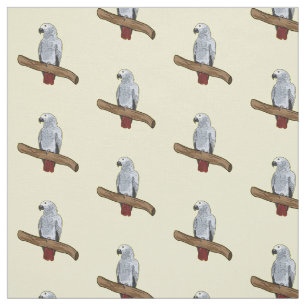 African grey parrot cartoon illustration fabric