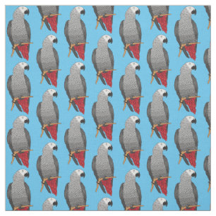 African grey parrot cartoon illustration fabric