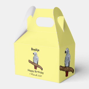African grey parrot cartoon illustration favour box