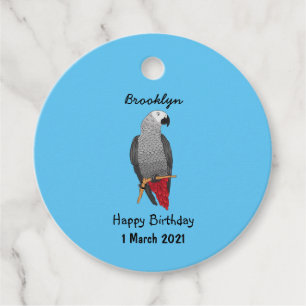 African grey parrot cartoon illustration  favour tags