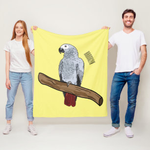 African grey parrot cartoon illustration fleece blanket